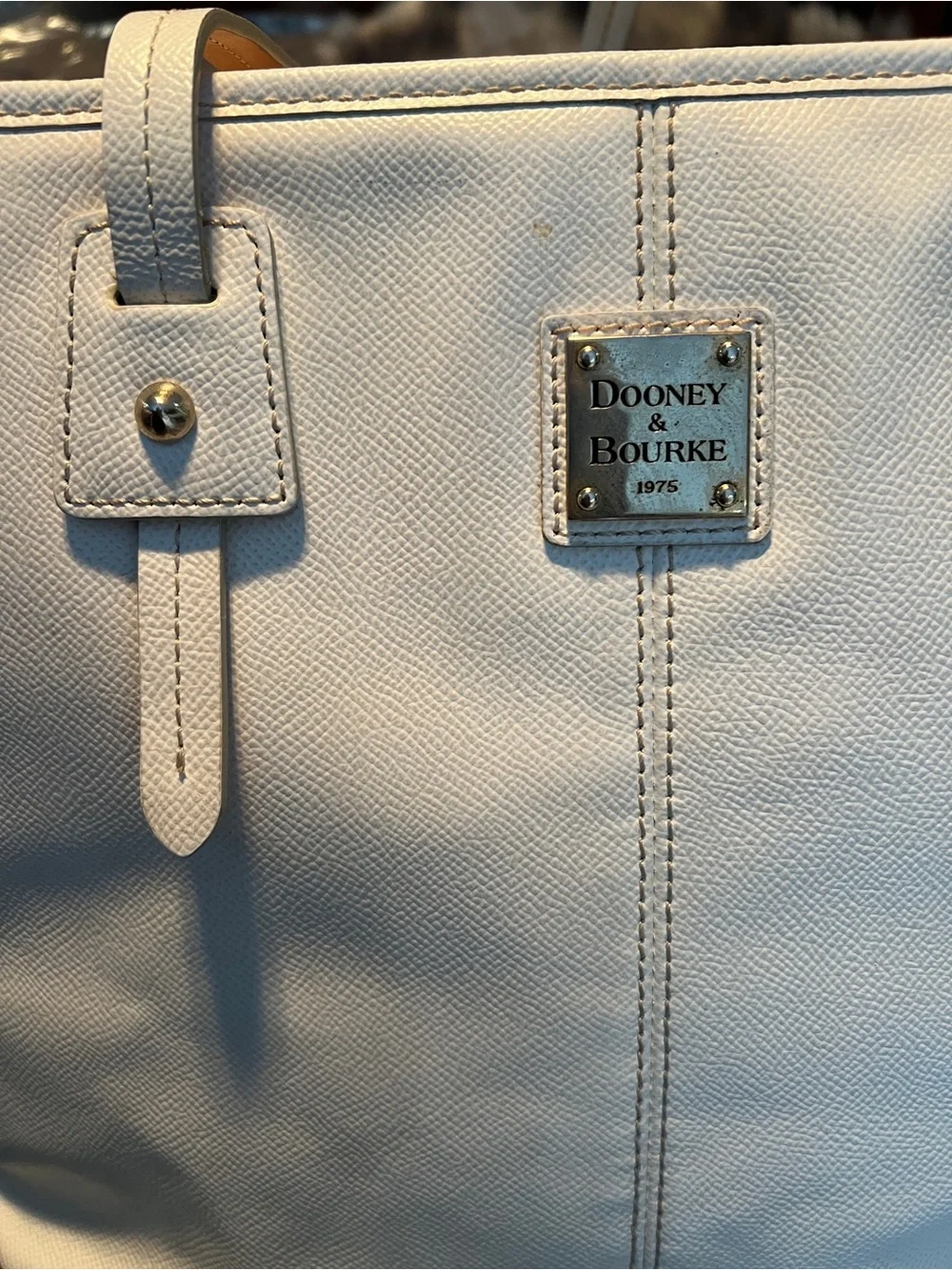 Dooney & Bourke Davis Pebble White Leather  Tassel Saffiano Zip Shopper Tote